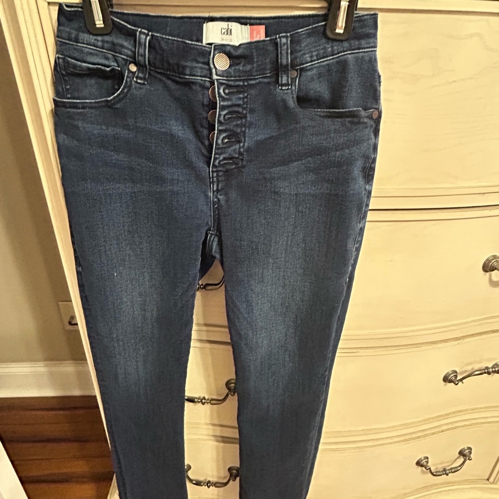 CAbi High Rise Dark Button Fly Blue Jeans